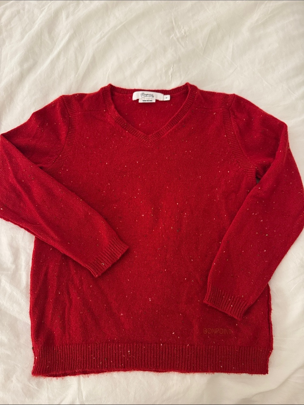 Bonpoint Red Speckled V-Neck Sweater for Girls or Boys